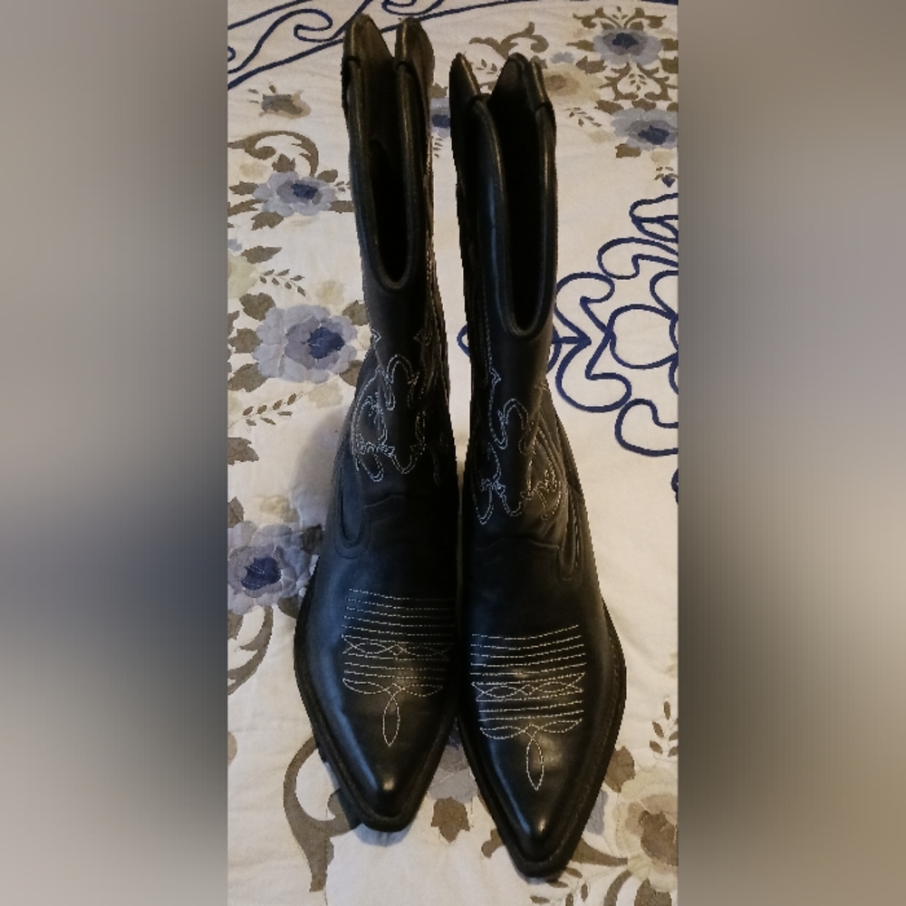 Lei Boots Women 8.5 M Western Cowboy Black Faux Leather All Man Made